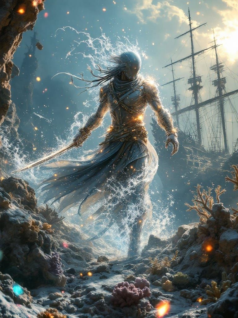 Glass Pirate on Shattered Reef: Nautical Fantasy Art