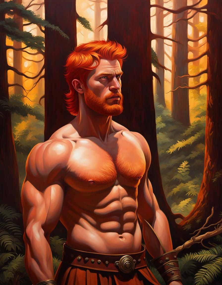 Redhead Barbarian Warrior in Hyperrealistic Acrylic Art