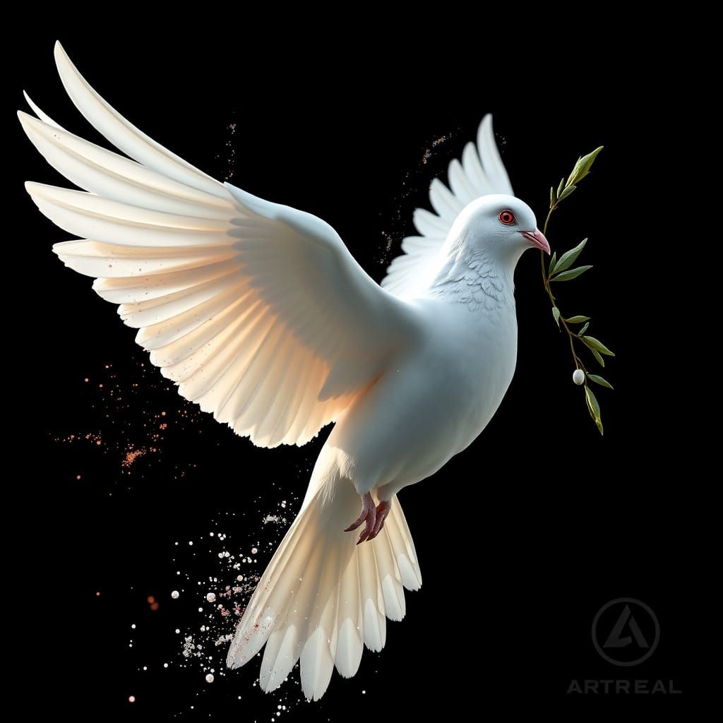 Elegant Dove Silhouette in Deep Fantasy Landscape