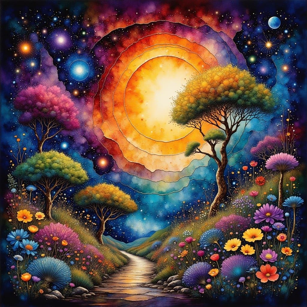 Beautiful garden at night