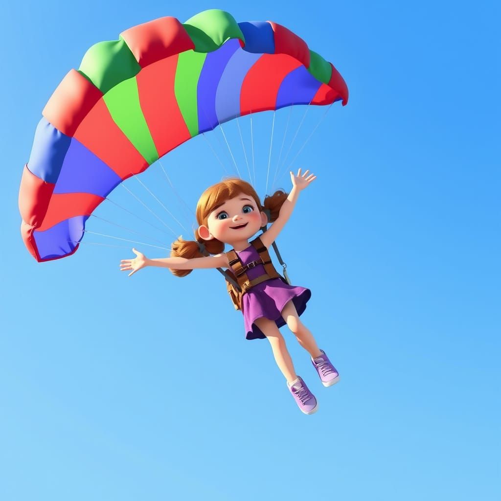 Girl with Parachute in 3D Animated Style