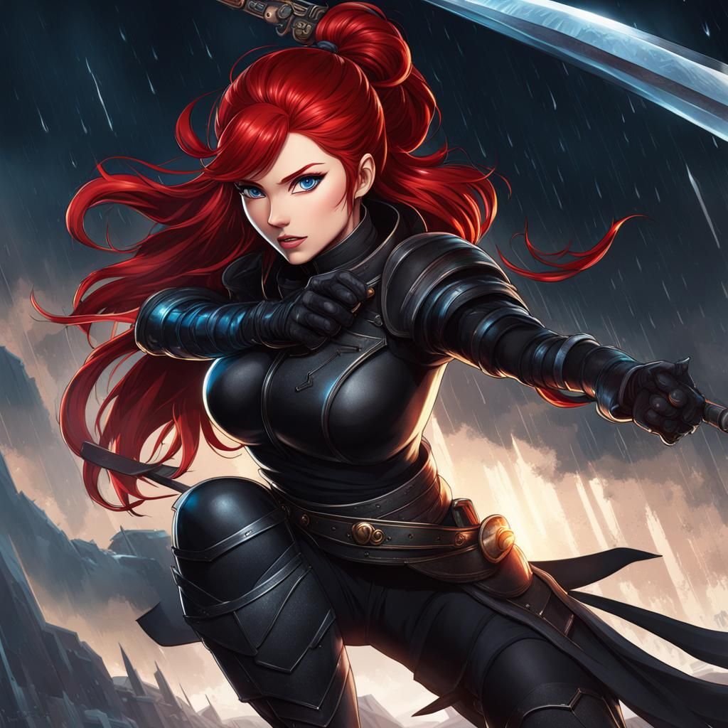 Ninja Woman with Red Hair in Pixar Style