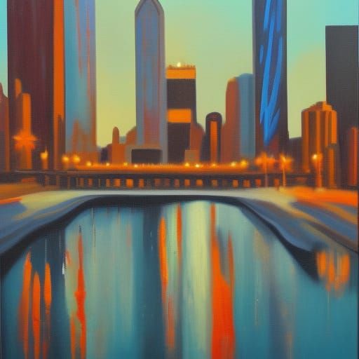 Chicago Cityscape as Oil Painting
