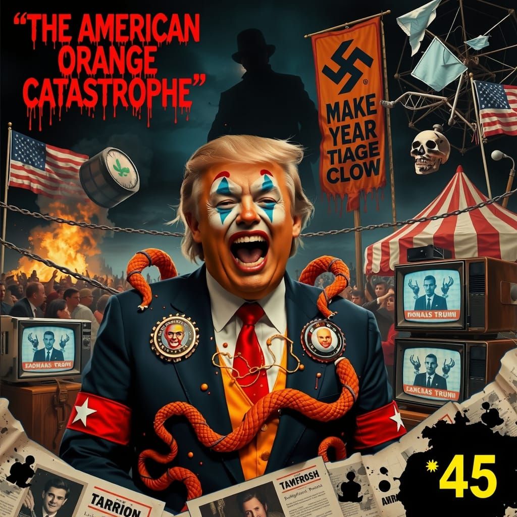 Trump as Evil Clown in Dark Surreal Collage