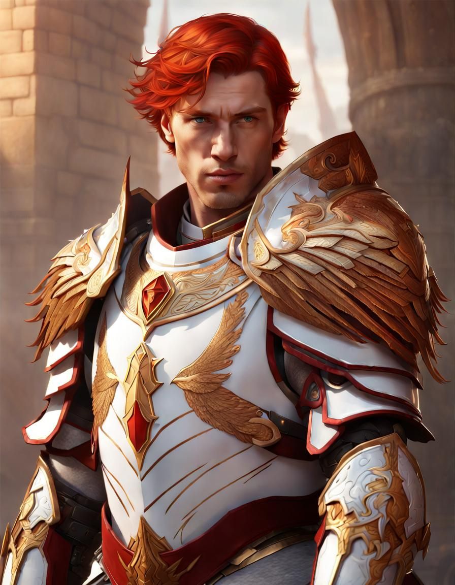 Young Paladin in Phoenix Armor: Fantasy Portrait