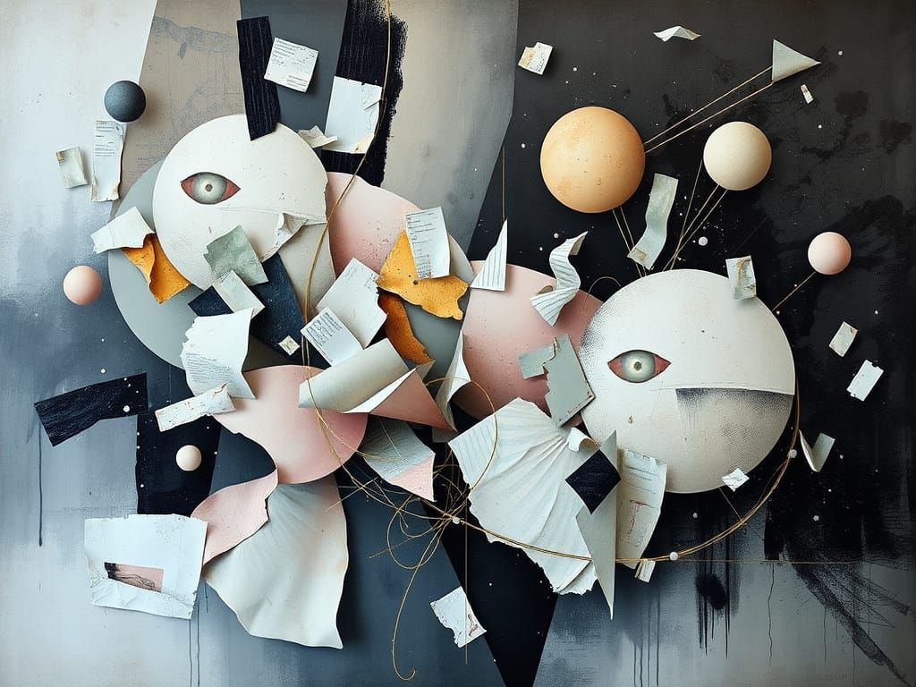 Surreal Abstract Dreamscape in Muted Pastels and Dark Shadow...