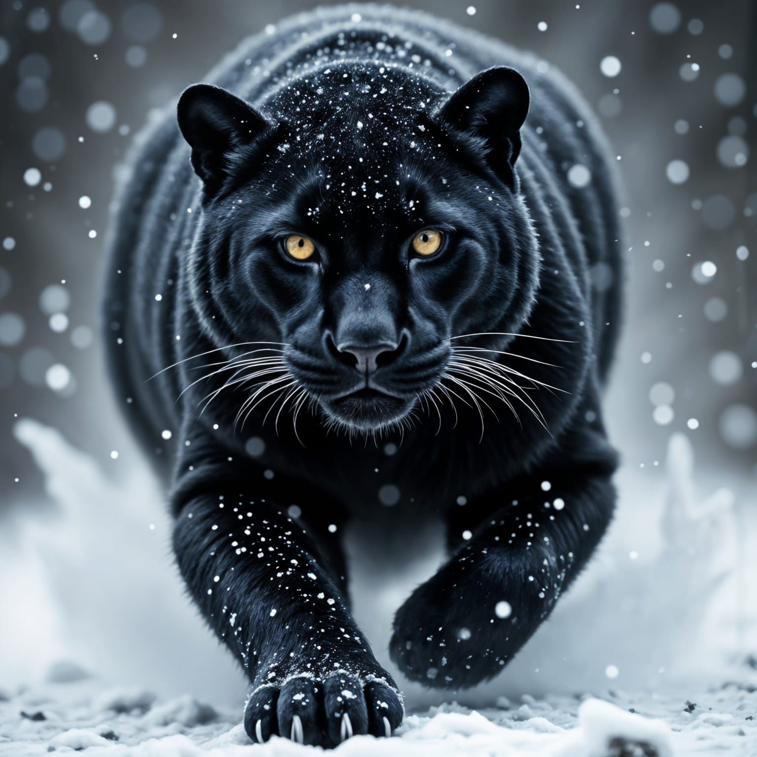 A Black Panther in Monochromatic Blizzard