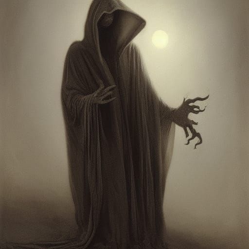 Eerie Faceless Demon in Hooded Robe