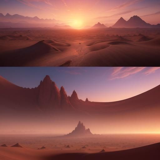 Fantastical Desert Sunrise in Detailed Matte Painting