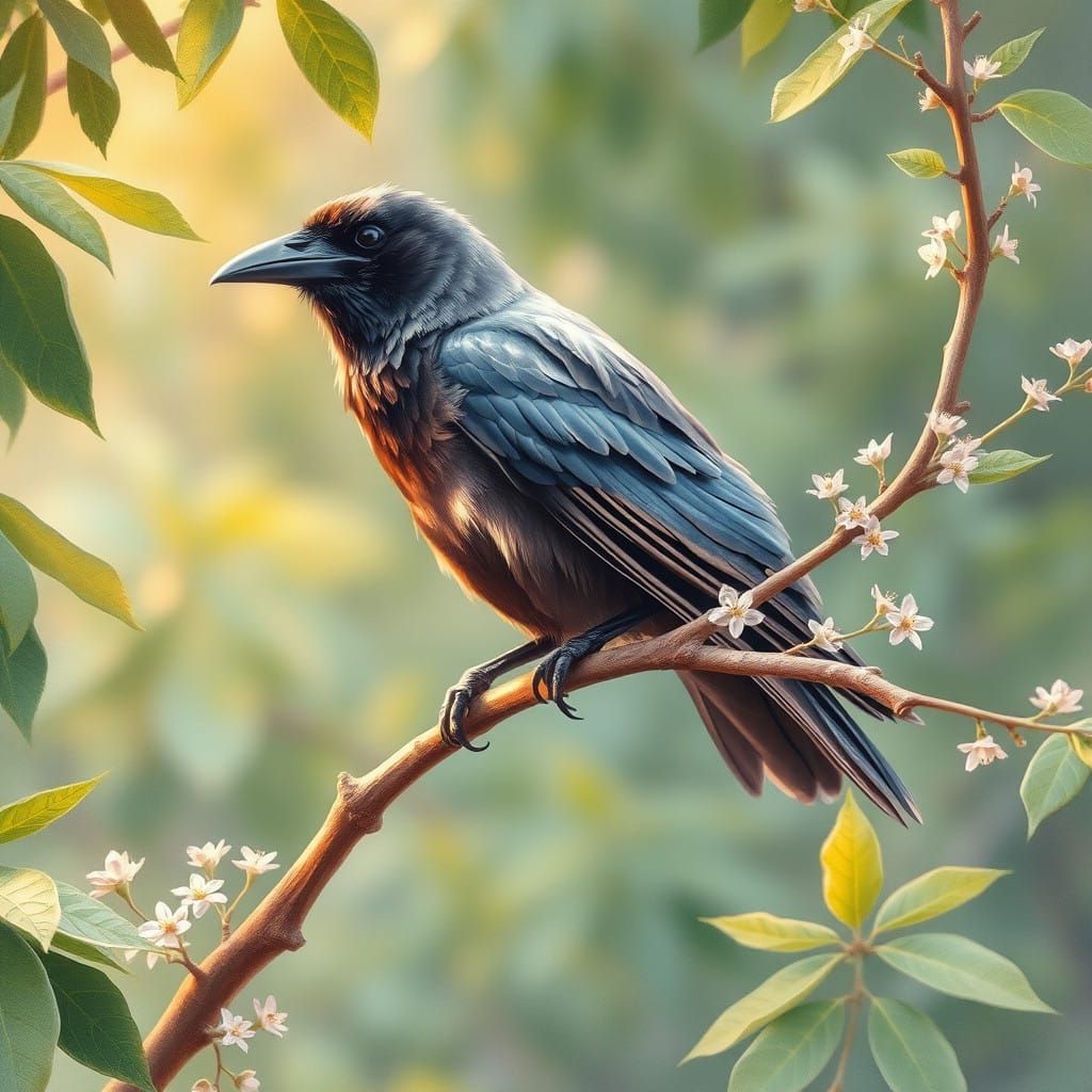 Ethereal Hawaiian Crow in Soft Watercolors