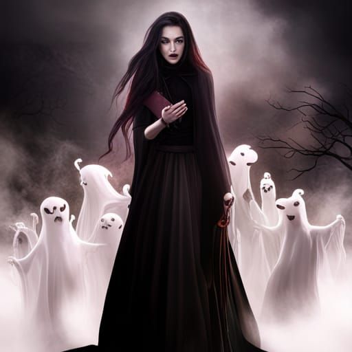 Creepy Teen Witch with Smoking Book