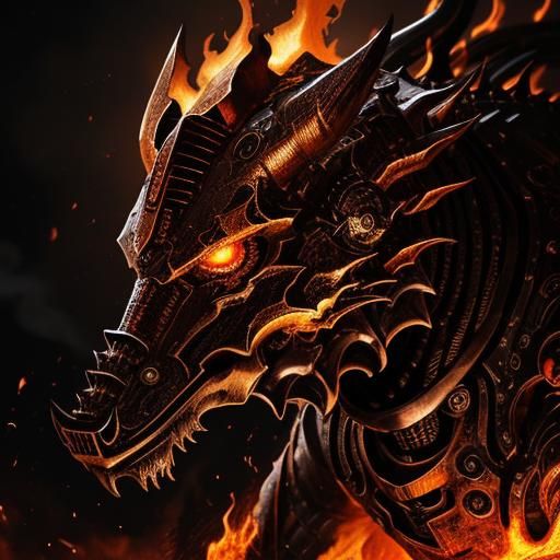 Steel Devil Emerges from Lava in Fantasy Art