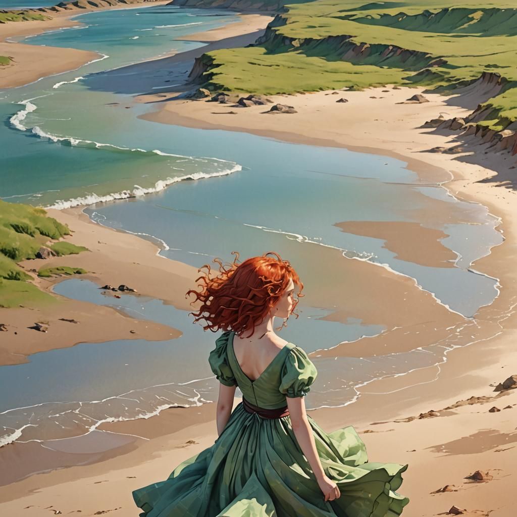 Scottish Woman on Desert Beach in Manga Style