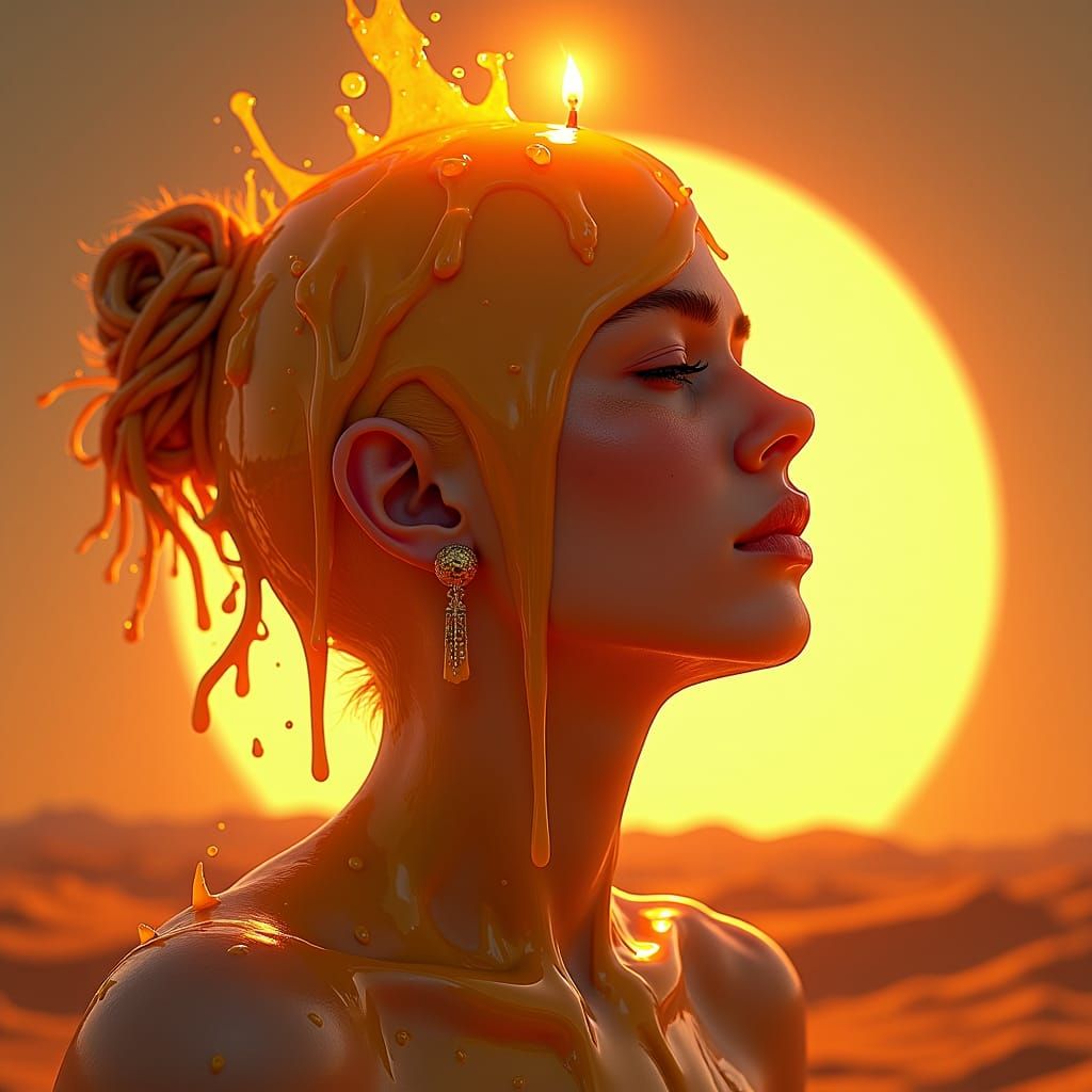 a large person as a candle, the wax runs down the side, the ...