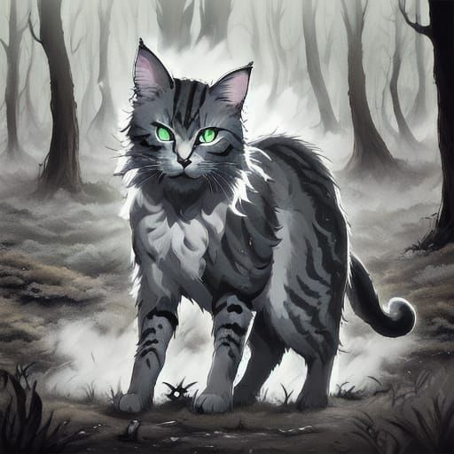 Feline Warrior in Mystical Forest Realm