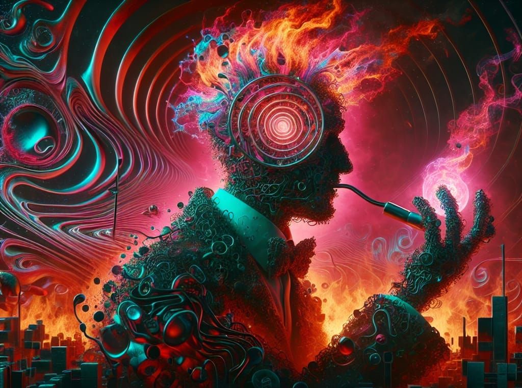 A Form For His Secret Love in Neon Liquid Fire Outline