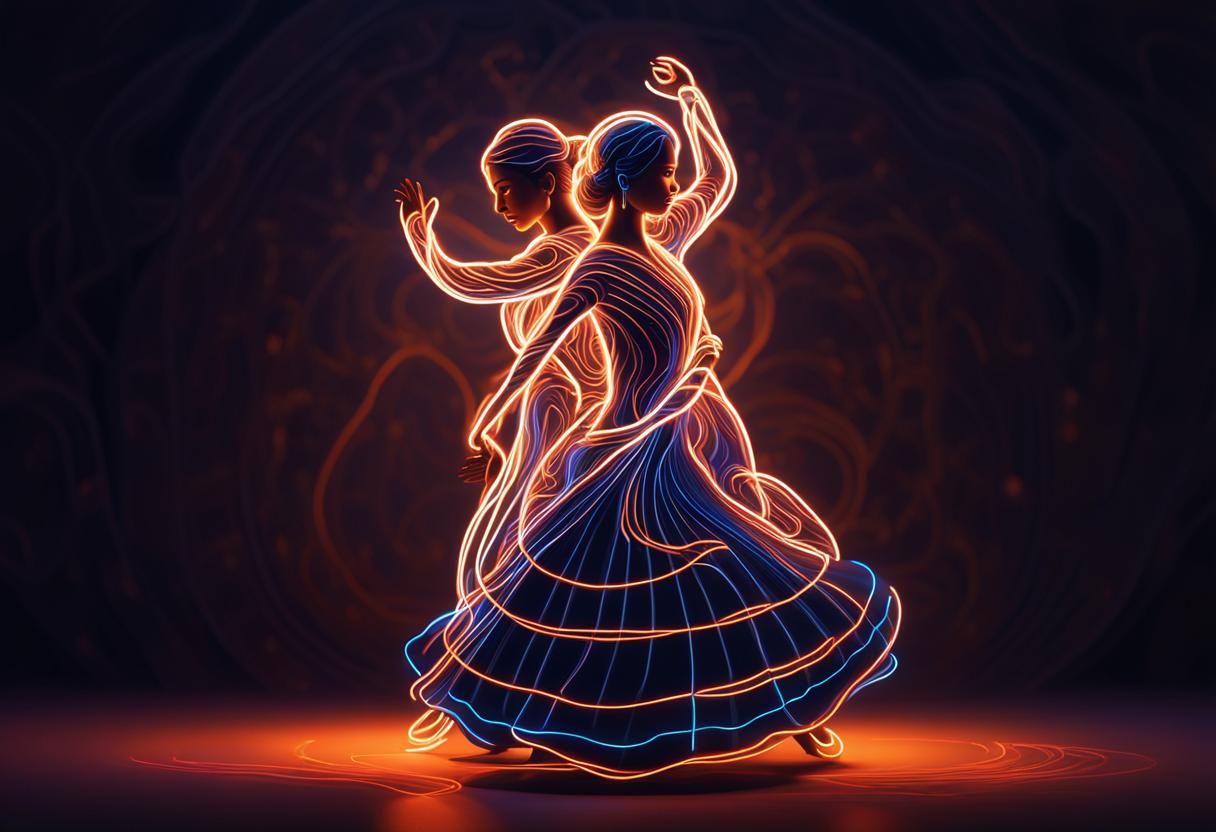 Flamenco Dancers as Neon Light Sculpture in Fractal Style