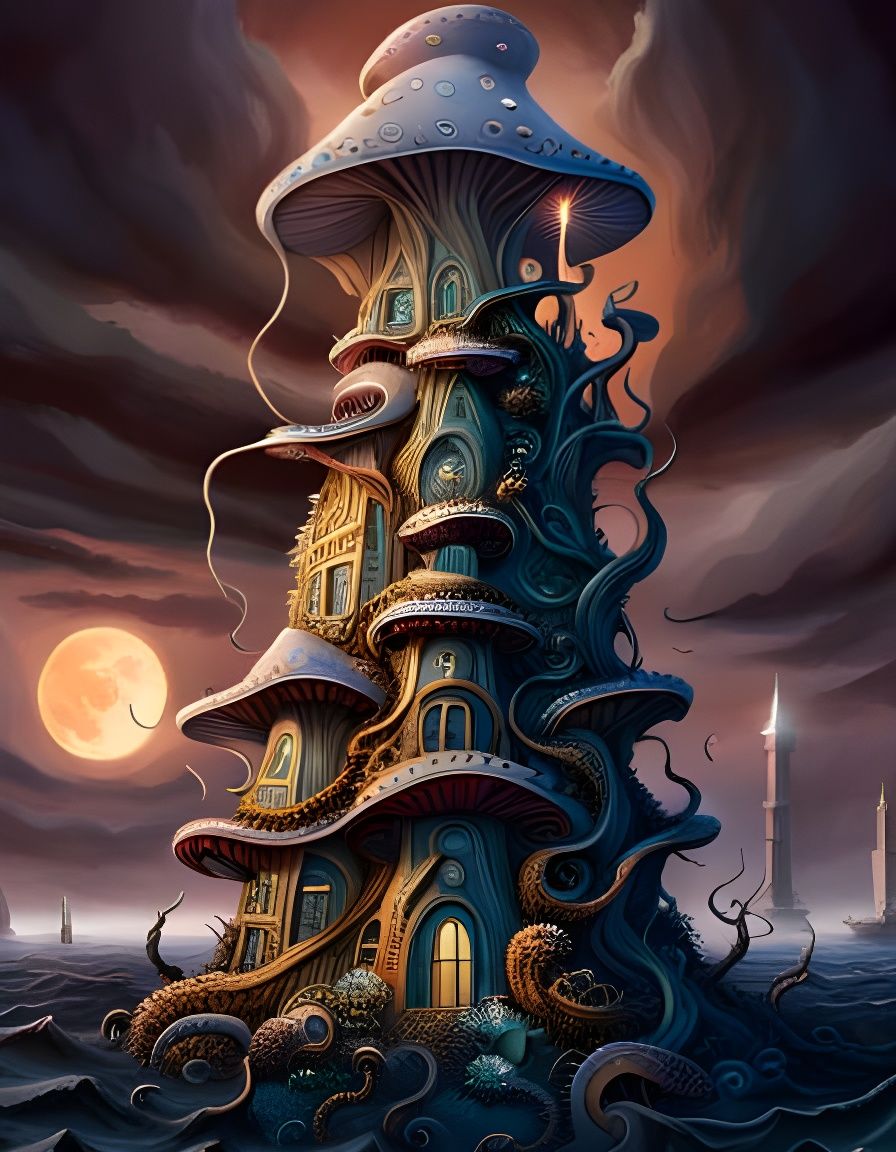 Creepy Tentacled Toadstool House: A Surreal Horror