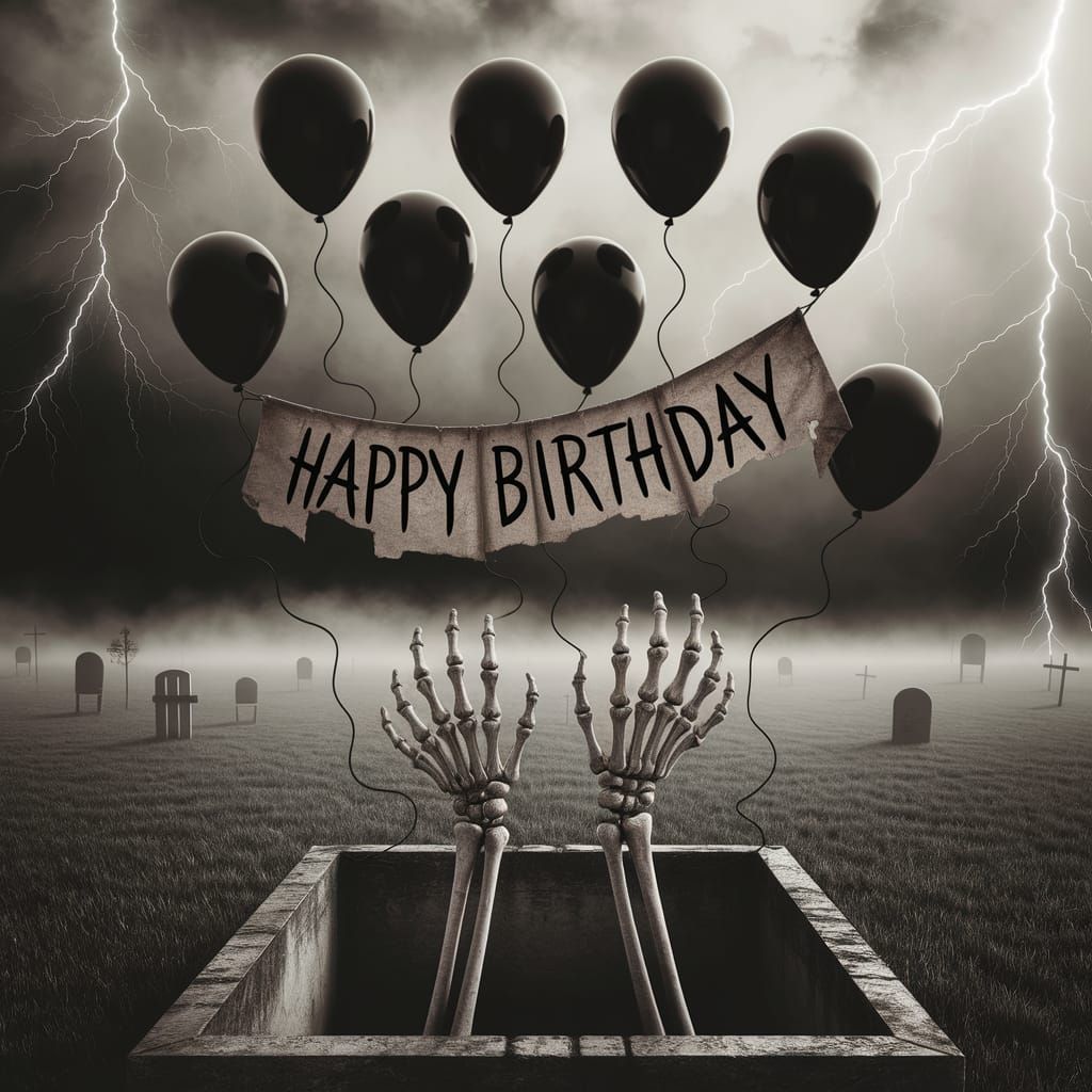 Skeletal Hands & Balloons Rise From Grave