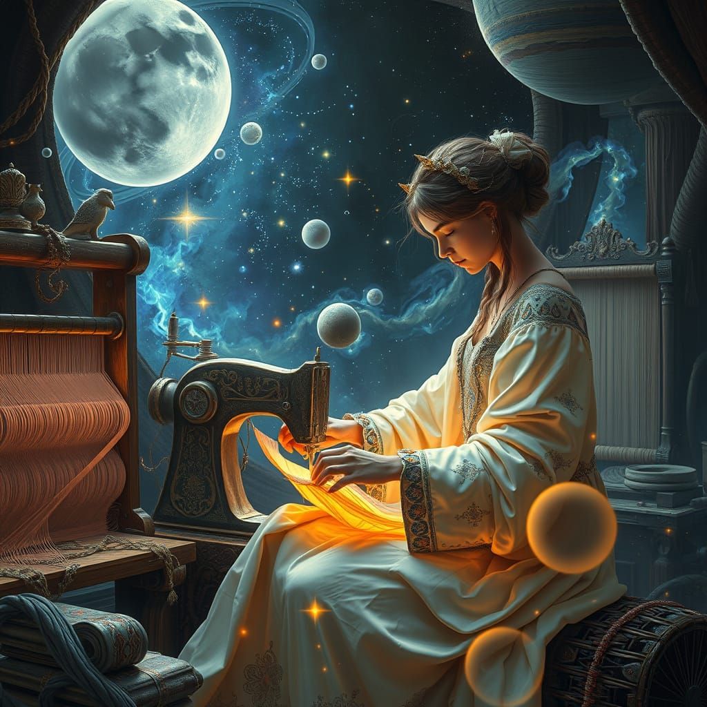 Celestial Seamstress Weaving Starlight Tapestries in Saturn ...
