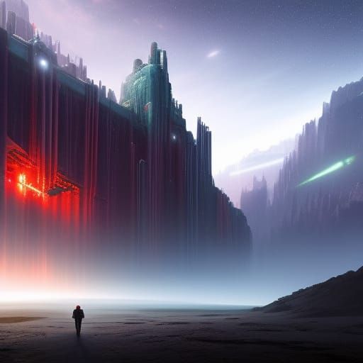 Intense Sci-Fi Scene in Fantasy Art Style