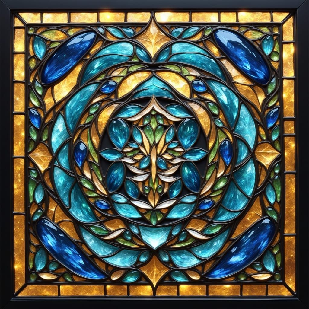 Stained Glass Award with Crystals in Blue and Gold