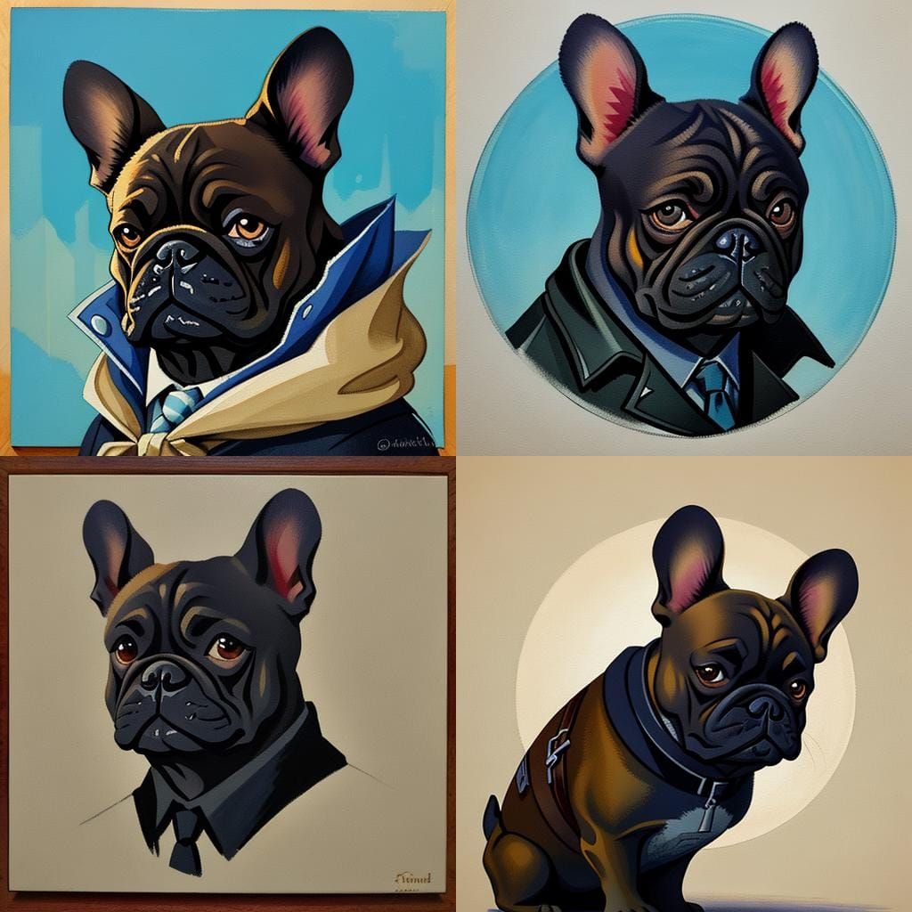 Detective French Bulldog in Gouache Style