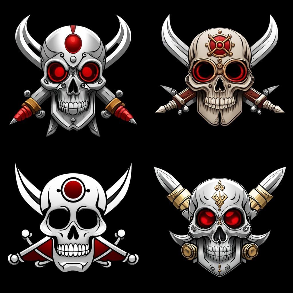 Smiling Skull Jolly Roger Fantasy Art Logo