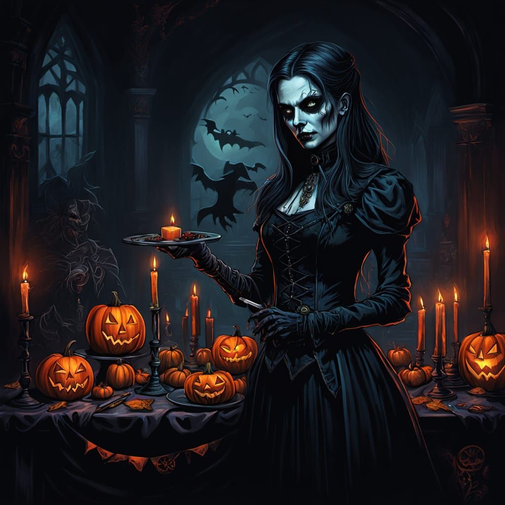 Gothic Halloween Party in Shadowy, Vibrant Colors
