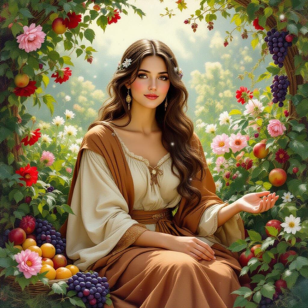 Gentle Woman Surrounded by Nature in Romantic Style