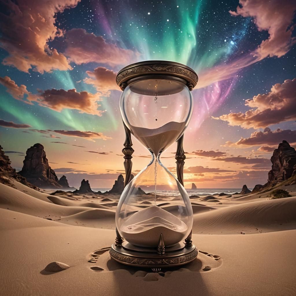 Enchanted Hourglass in a Mystical Landscape