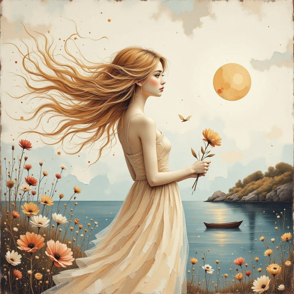 Ethereal Woman by Lighthouse in Pastel Tones