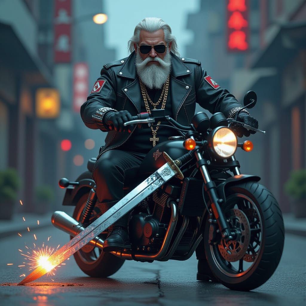 Karl Marx as 90s Thug on Motorcycle