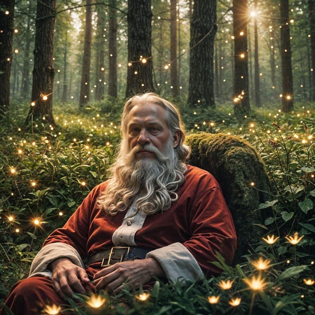 Santa Claus in Enchanted Forest Clearing