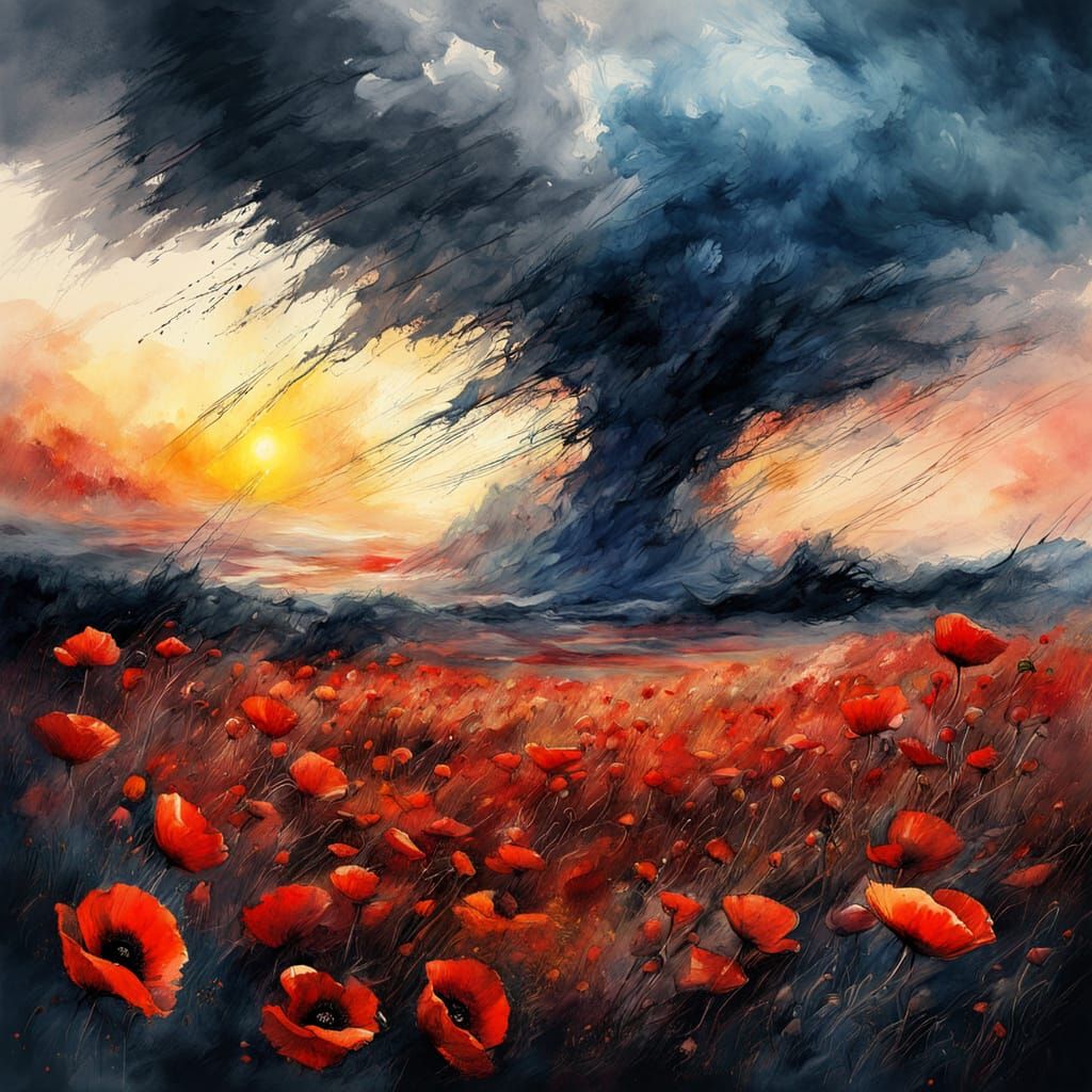 Tornado over a poppy field