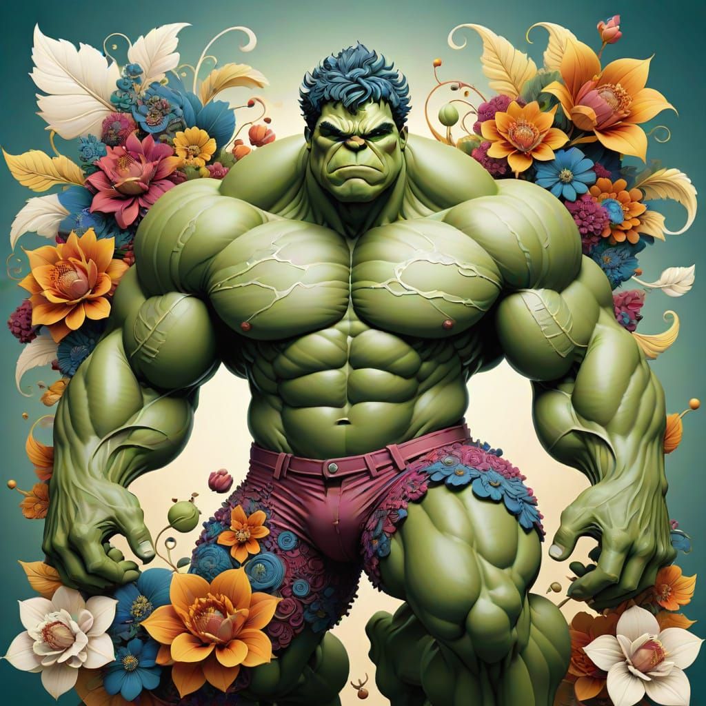 Hulk with Flowers in Surrealist Style