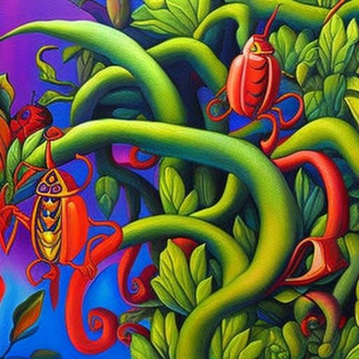 Beetle Goblins and Mind Vines in Naïve-Art Style