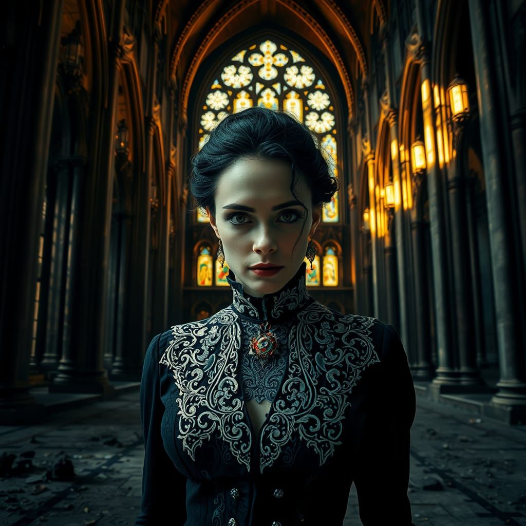 Ethereal Lady in Baroque Cathedral