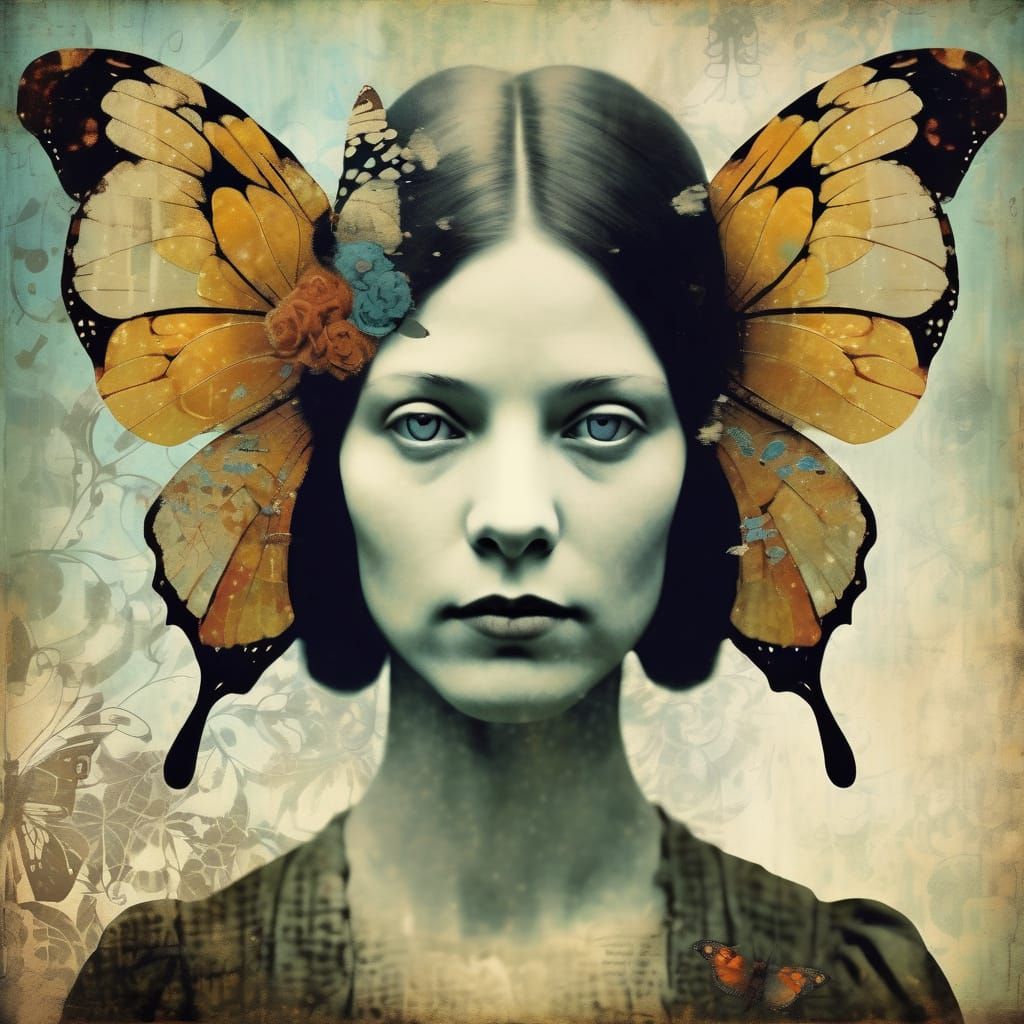 Butterfly Woman Portrait in Surreal Impressionist Style