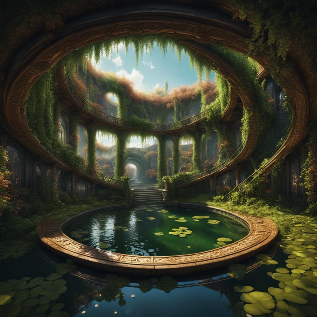 Spiral Creeper View onto Pond as Detailed Matte Painting