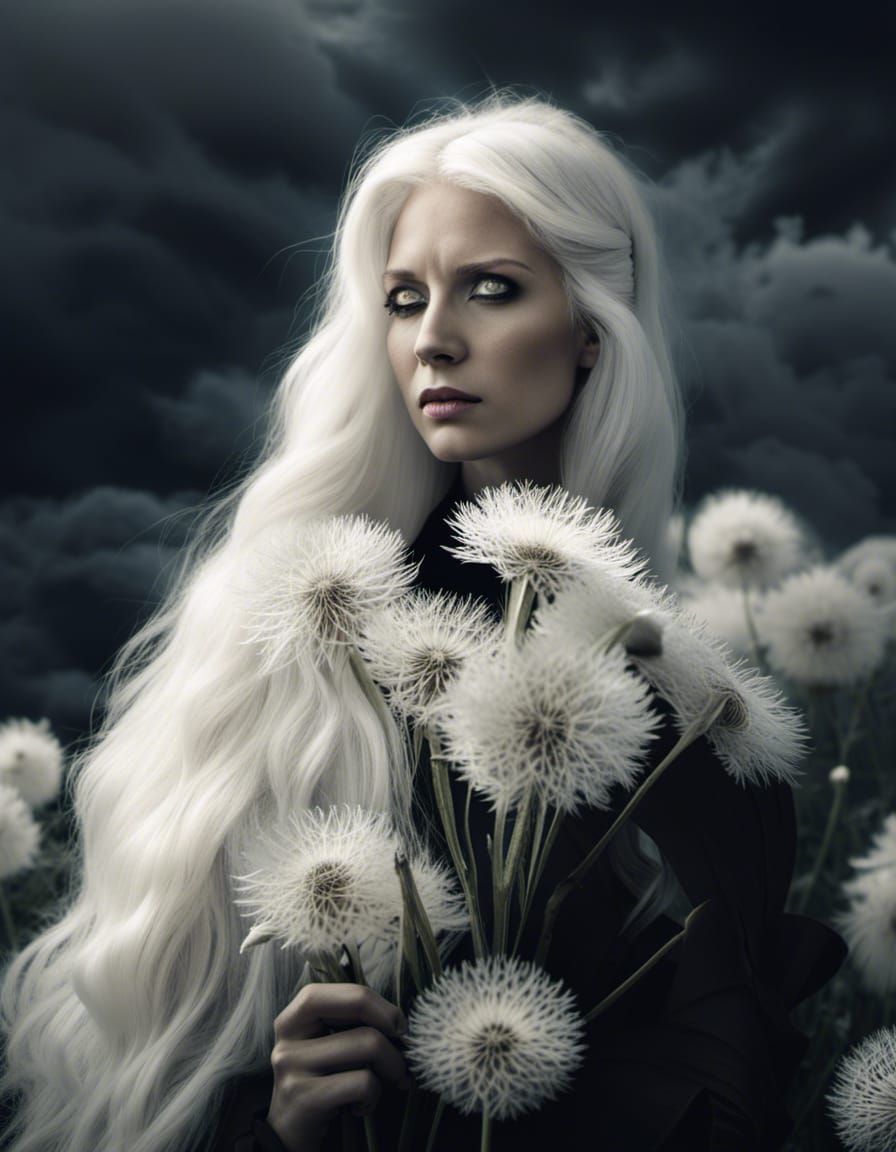 Ethereal Fairy Portrait with White Dandelions