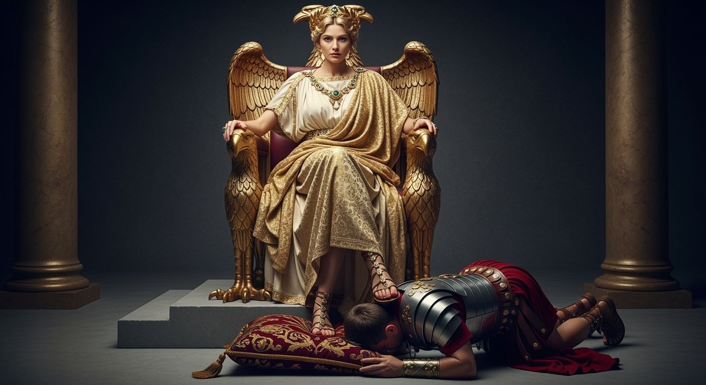 Regal Roman Empress on Golden Eagle Throne