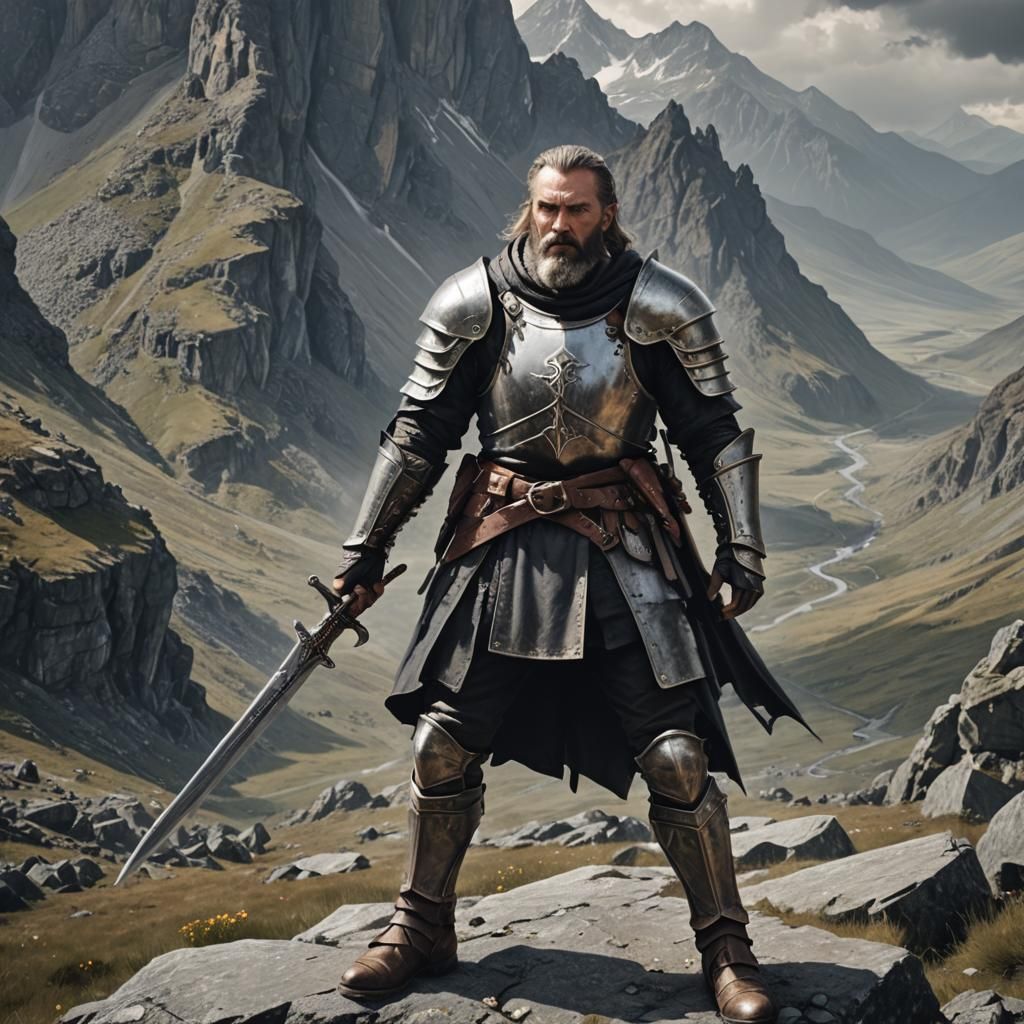 Gothic Paladin in Mountainous Terrain: Dark Fantasy Art