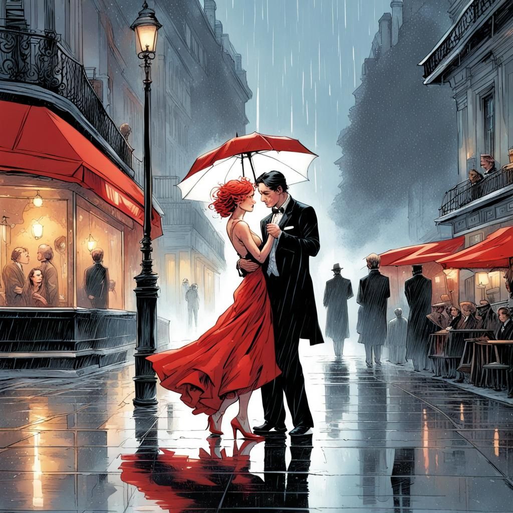 Romantic Paris Dance in Comic Book Style