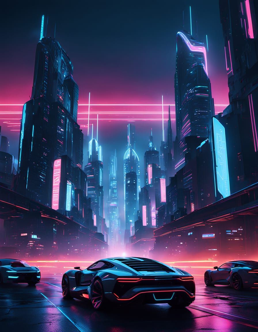 Cyberpunk Cityscape in Neon-Lit Futuristic Metropolis