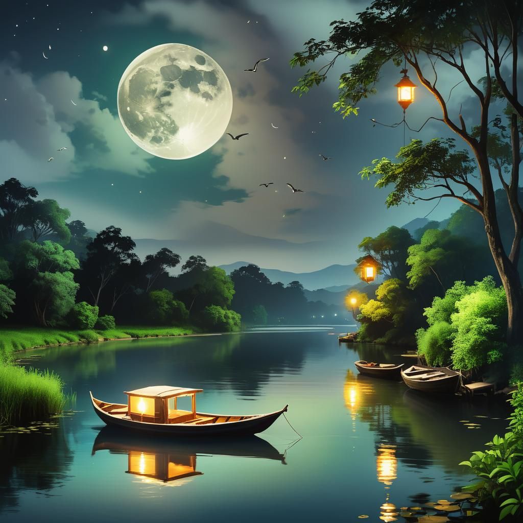 Moonlit River Serenity: A Tranquil Night Scene