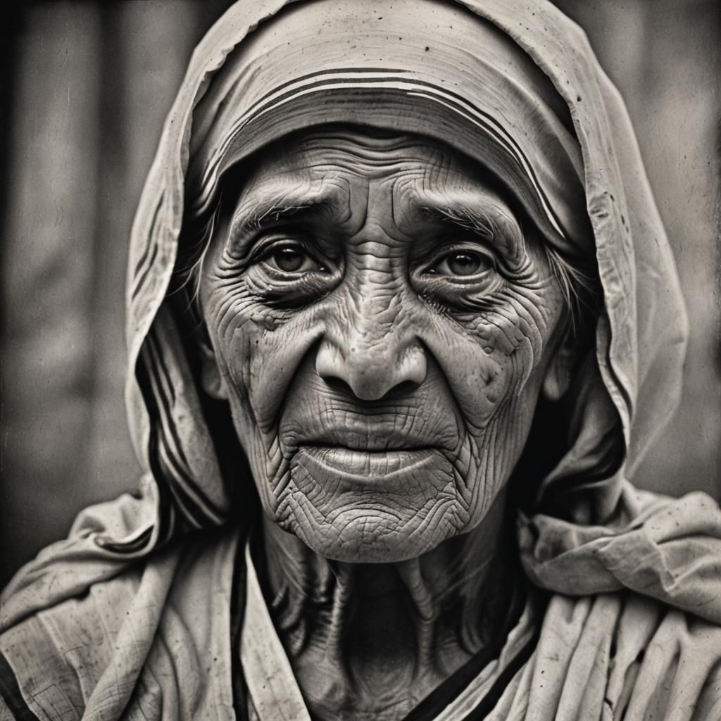 Mother Teresa Portrait in Vintage Black and White