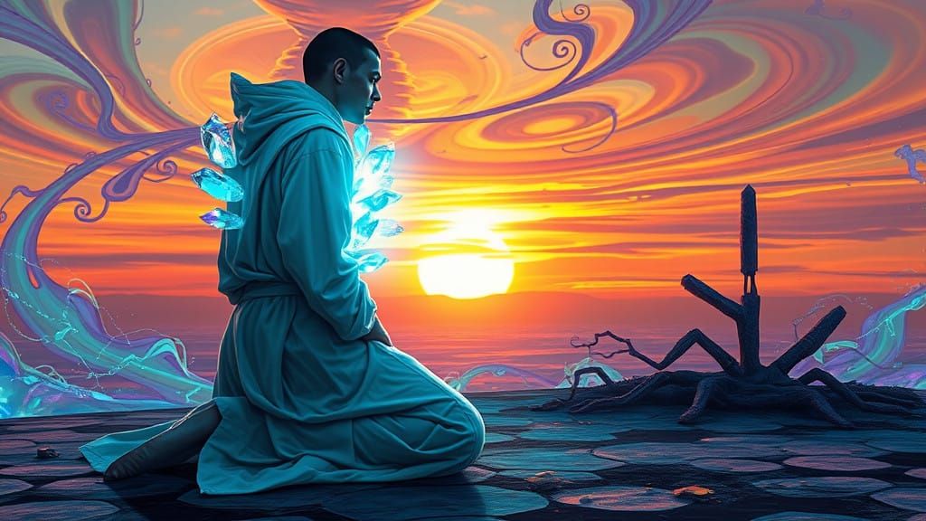 Surreal Figure Transcends Reality in Futuristic Dreamscape