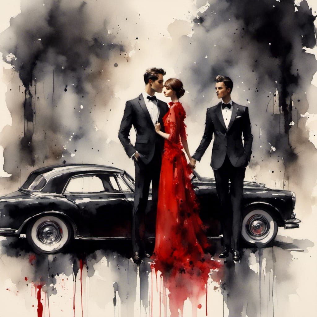 Film Noir: Man and Woman by Vintage Car