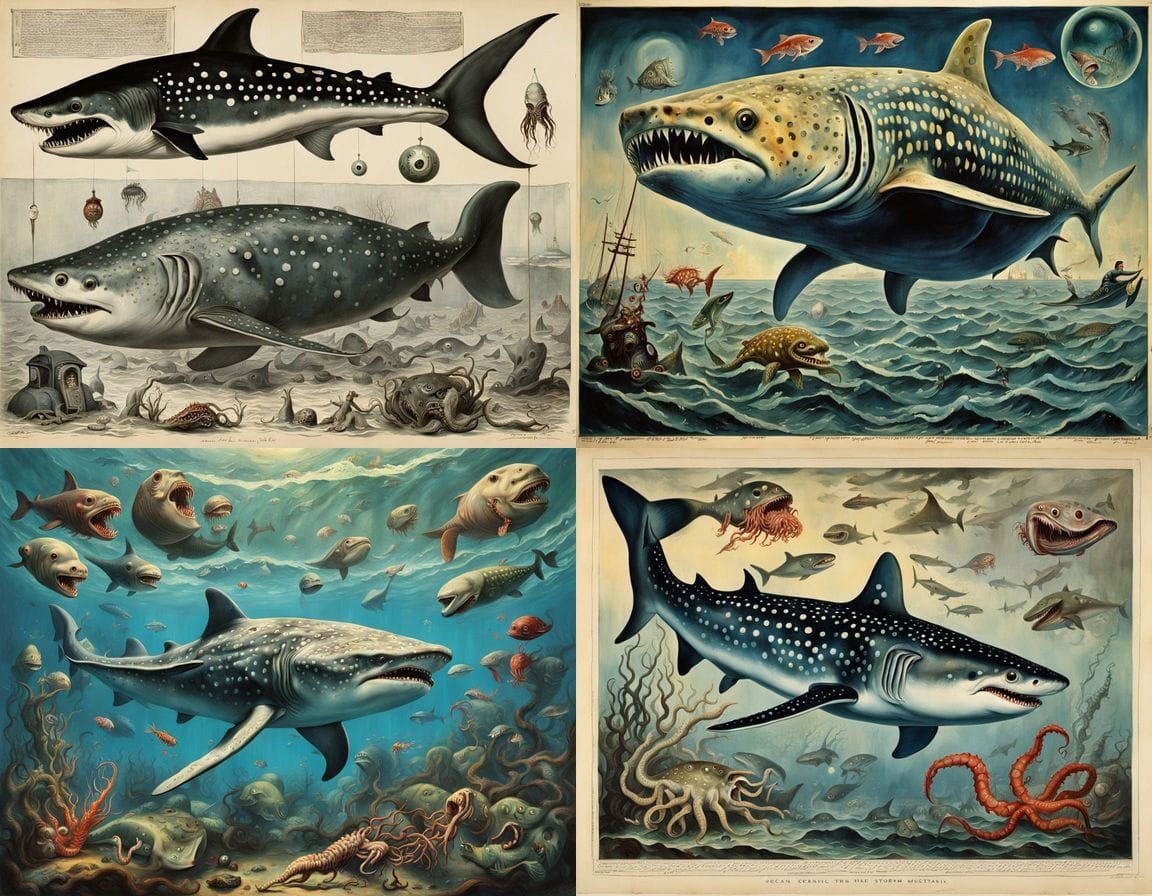 Surreal 1940s Oceanic Stormscape with Mutant Marine Hybrid